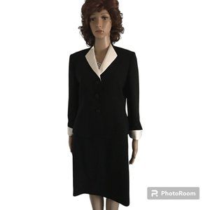 NWT LE SUIT Essentials Size 10P Black Satin Collar 2 Pc Jacket Skirt Suit